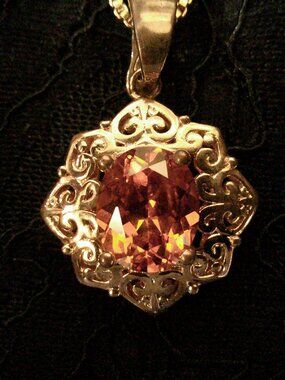 BBJ Filigree Scroll Copper & Orange Zircon enhancer w chain 18.5" & 2" extender